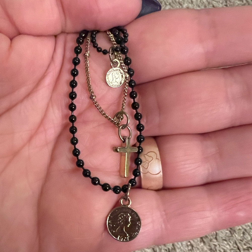 Express Layered Multi Chain Cross & Coin Y Necklace